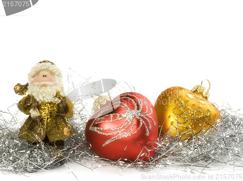 Image of New year decoration toys with tinsel isolated