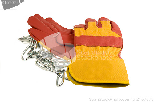 Image of Red protective gloves with steel chain