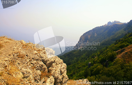 Image of Top of the mountain with green forest above