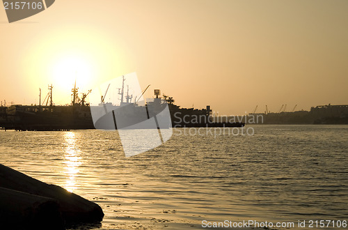 Image of Several ships at sunset