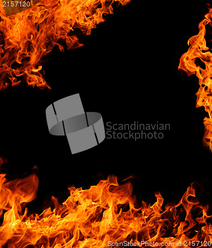 Image of Orange flame frame isolated on black background