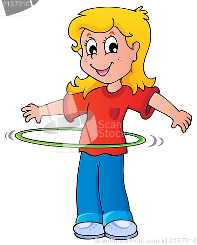 Image of Girl exercise with hula hoop