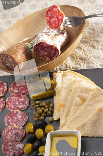 Image of cold cut platter with pita bread and pickles