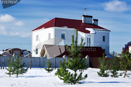 Image of White house behind a brick wall