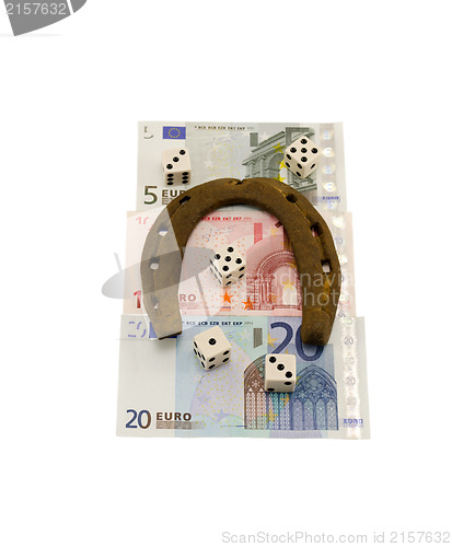 Image of gamble dice euro cash retro horse shoe isolated 