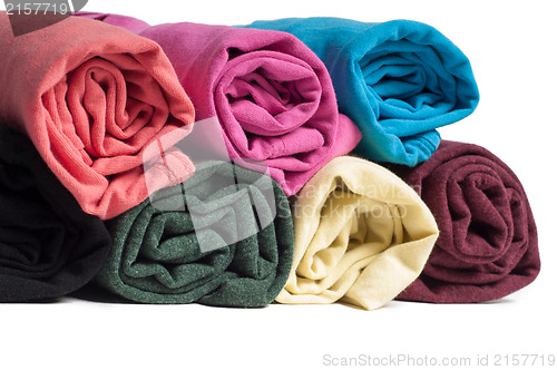 Image of Rolls of multicolored clothes