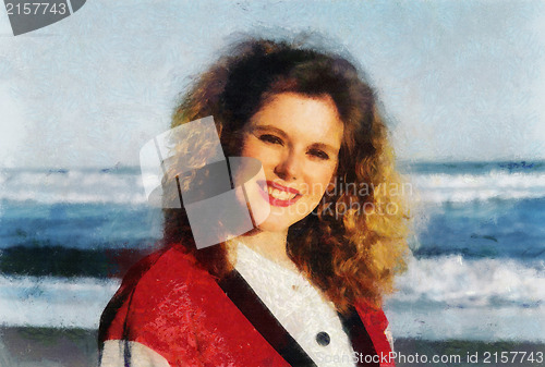 Image of Young Girl In Summer Sun at Sea