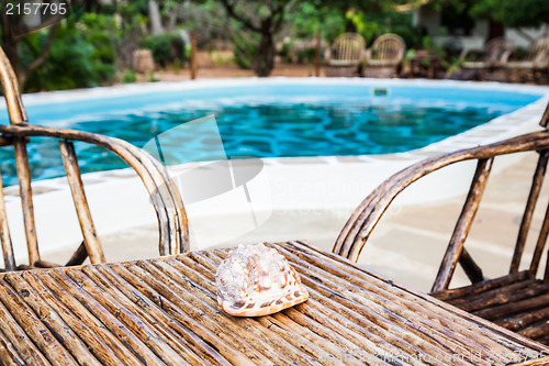 Image of Chairs on swimming pool border