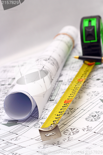 Image of construction plans and instruments