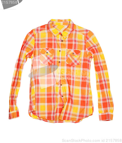 Image of orange checkered shirt isolated on white background