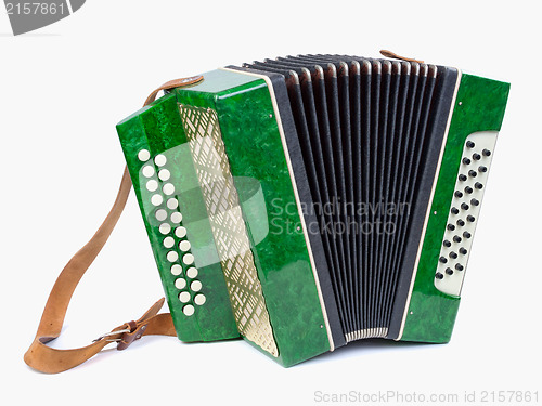 Image of Old bayan (musical instrument as accordion) isolated on white