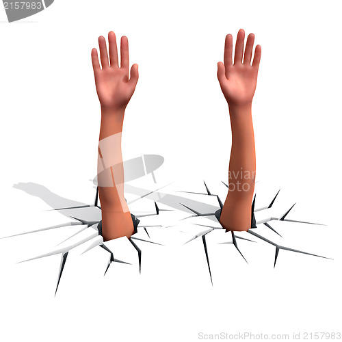 Image of Hands sticks out of a crack