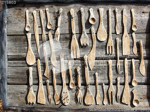 Image of Wooden fork, spoon and knife collection