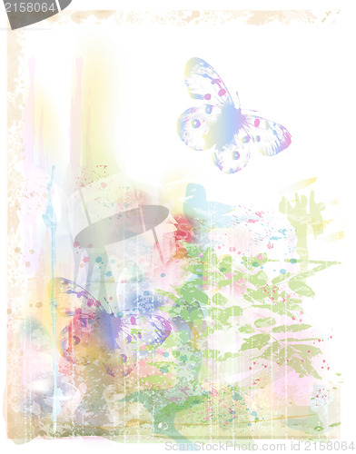 Image of watercolor background with butterflies