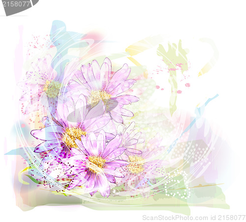 Image of watercolor background with chrysanthemums