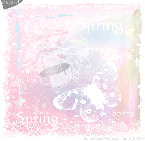 Image of grunge background with butterfly and flowers