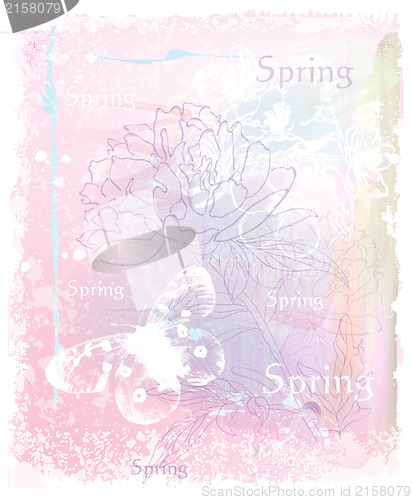 Image of grunge background with butterfly and flowers