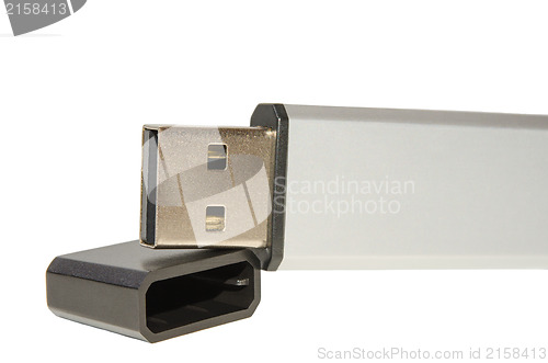 Image of Closeup open USB Flash Drive with the cover cap