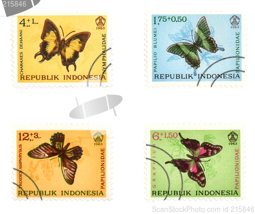 Image of Colorful butterflies on post stamps