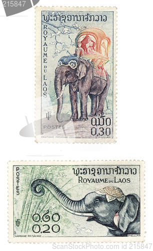 Image of Post stamps with elephants from Laos