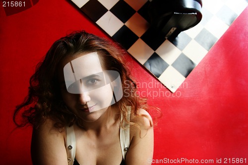 Image of Girl on red