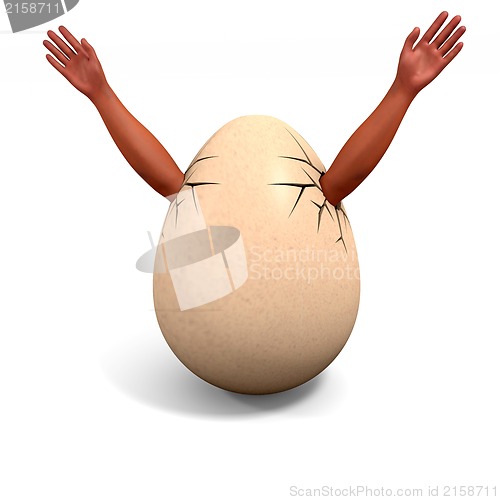 Image of broken egg - hands stick out up