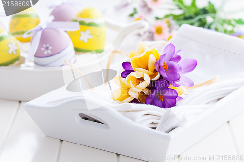 Image of Spring flowers and Easter eggs 