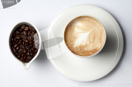 Image of coffee cup and colombian coffee beans