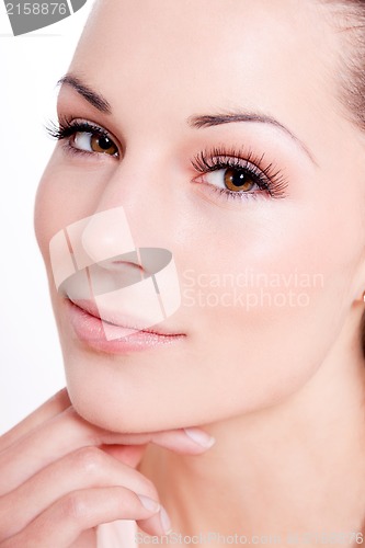 Image of natural beautiful woman face closeup portrait