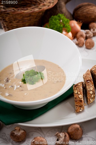 Image of fresh chmapignon cream soup with parsley