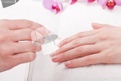 Image of manicure making in beauty spa salon 