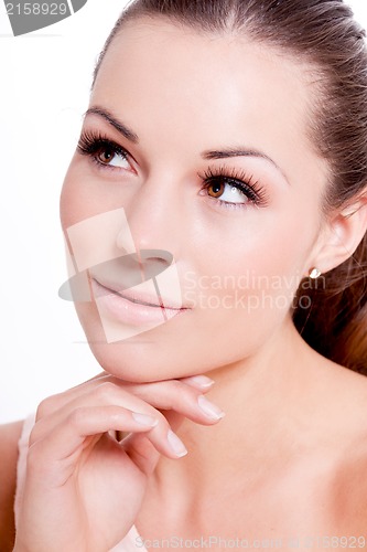 Image of natural beautiful woman face closeup portrait