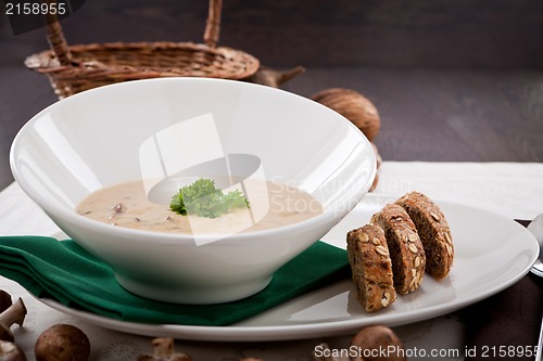 Image of fresh chmapignon cream soup with parsley