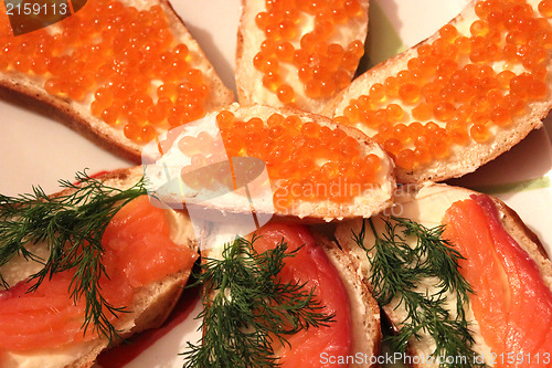 Image of Sandwiches with red caviar