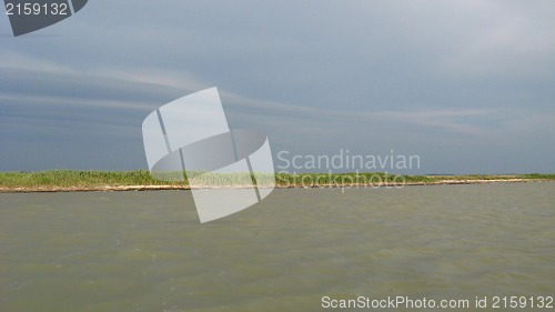 Image of panorama of the sea and the island before rain