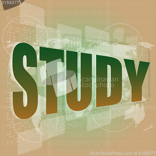 Image of study words on digital touch screen interface