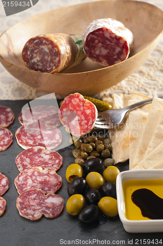 Image of cold cut platter with pita bread and pickles