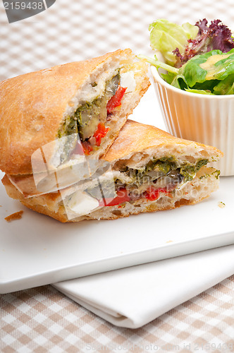 Image of ciabatta panini sandwichwith vegetable and feta