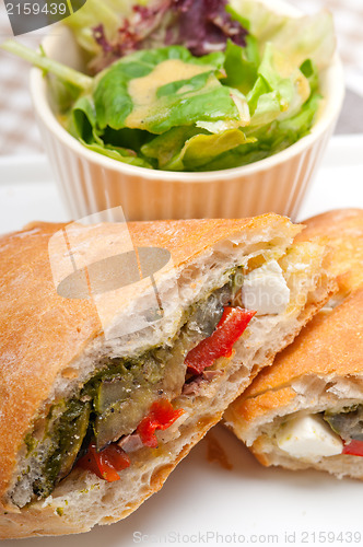 Image of ciabatta panini sandwichwith vegetable and feta