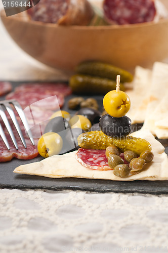 Image of cold cut platter with pita bread and pickles