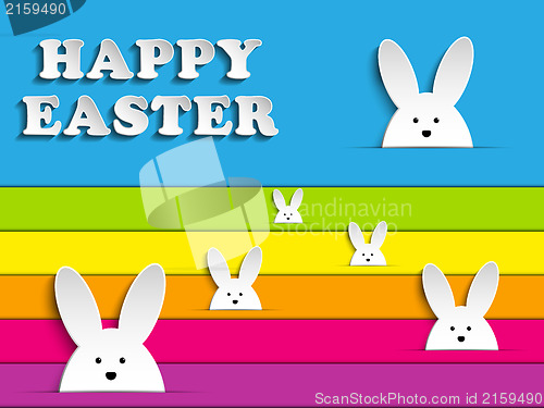 Image of Happy Easter Rabbit Bunny on Rainbow Background