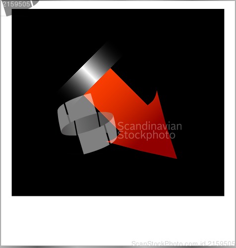Image of blank photo frame with red arrow isolated on white background