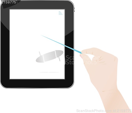 Image of Hands holding and point on digital tablet