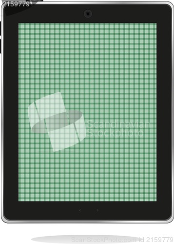 Image of Illustrated computer tablet pc with green abstract screen