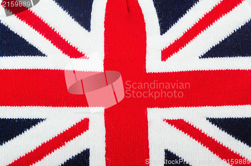 Image of knitted English flag, close-up 