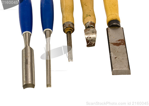 Image of chisel graver carve tools collect isolated white 