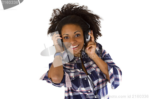 Image of Young afro american with headphones