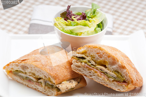 Image of Italian ciabatta panini sandwich chicken