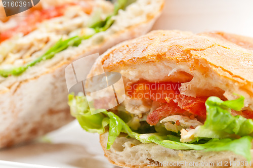 Image of ciabatta panini sandwich with chicken and tomato