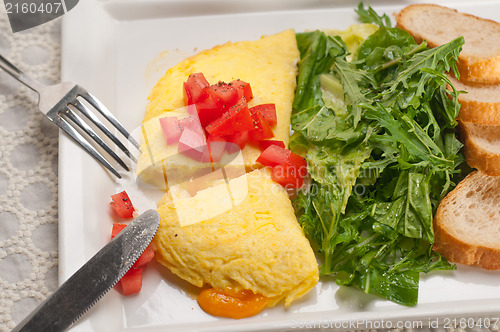 Image of cheese ometette with tomato and salad